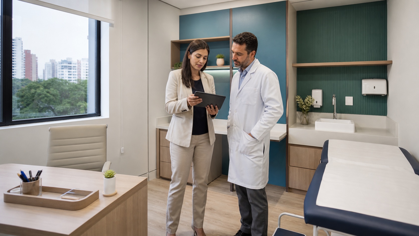 Médico e coordenadora avaliam consultório de coworking em Santana